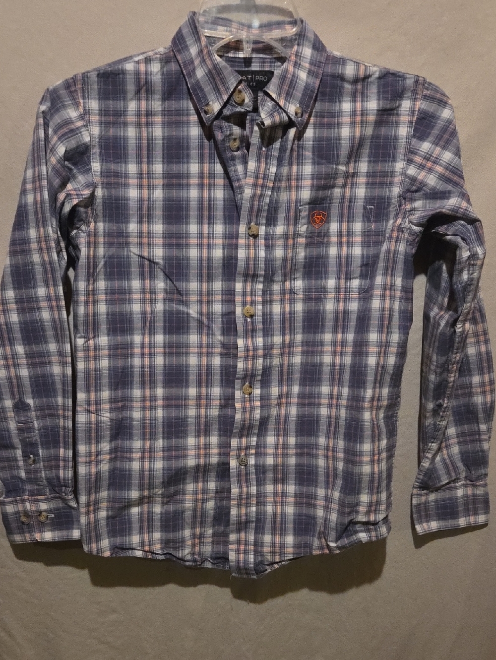 Ariat Blue, White and Pink Plaid Button-Down Shirt